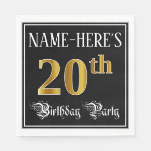 20th Birthday Party — Fancy Script, Faux Gold Look Napkins