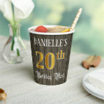 [ Thumbnail: 20th Birthday Party — Faux Gold & Faux Wood Looks Paper Cups ]