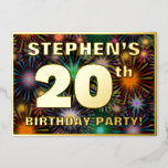 [ Thumbnail: 20th Birthday Party — Fun, Colorful Fireworks Look Invitation ]