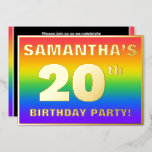 [ Thumbnail: 20th Birthday Party: Fun, Colorful Rainbow Pattern Invitation ]