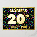 [ Thumbnail: 20th Birthday Party — Fun, Colorful Stars Pattern Invitation ]