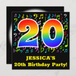 [ Thumbnail: 20th Birthday Party: Fun Music Symbols, Rainbow 20 Invitation ]