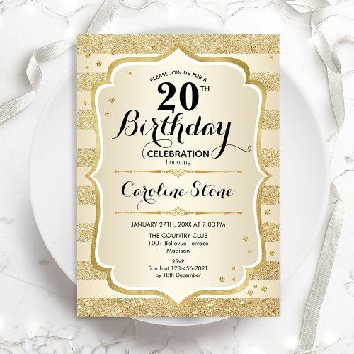 20th Birthday Party _ Gold Invitation