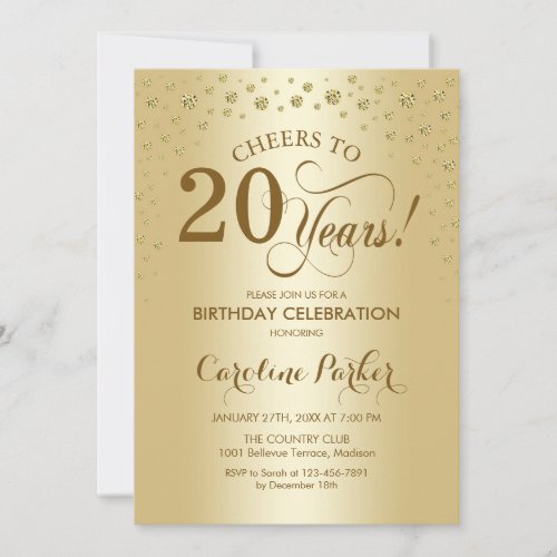 20th Birthday Party Invitation - Gold