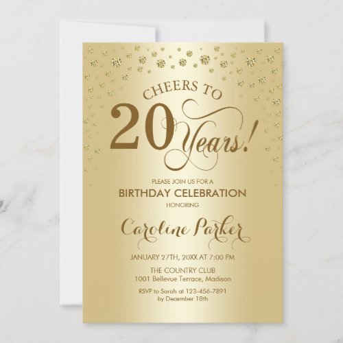 20th Birthday Party Invitation _ Gold