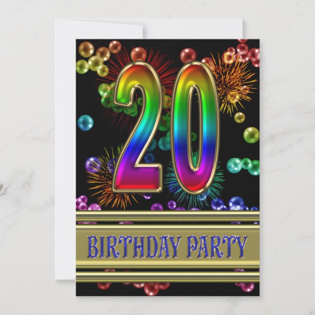 20th Birthday party Invitation with bubbles (Front)