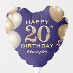 20th Birthday Party Navy Blue and Gold Balloons