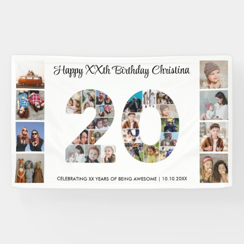 20th Birthday Party Number 20 Photo Collage Banner