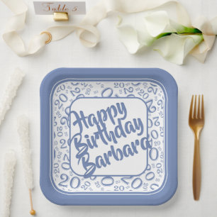20th Birthday Party Number Pattern Blue White Paper Plates