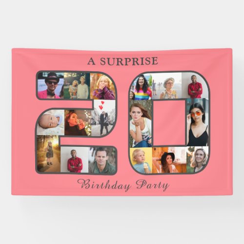 20th Birthday Party Photo Collage Blush Pink Banner