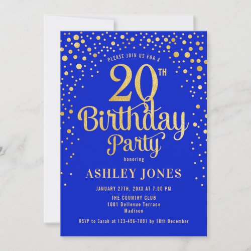 20th Birthday Party - Royal Blue & Gold