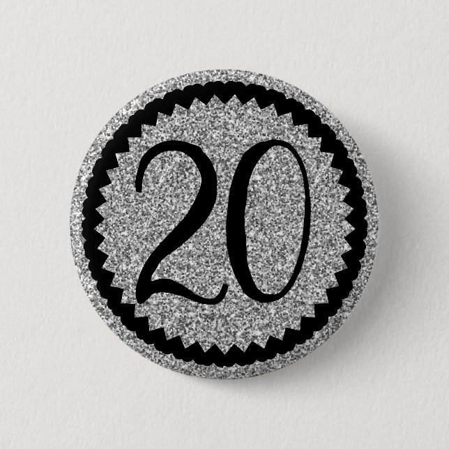 20th Birthday Party Silver Glitter Classic Button (Front)