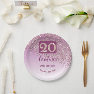 20th Birthday Party Sparkle Rose Gold Glitter Paper Plates