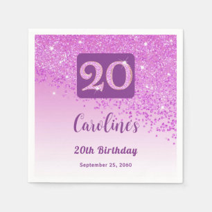 20th Birthday Party Sparkling Pink Glitter Napkins