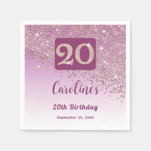 20th Birthday Party Sparkling Rose Gold Glitter Napkins