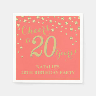 20th Birthday Party White and Coral Diamond Napkins
