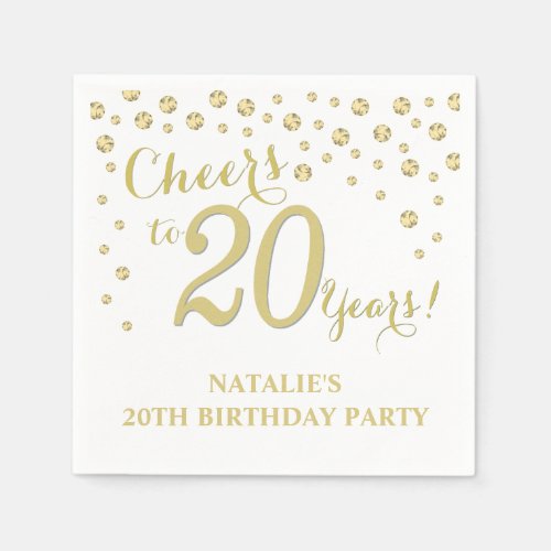 20th Birthday Party White and Gold Diamond Napkin