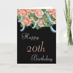 20th Birthday Peach Roses Happy Birthday Card