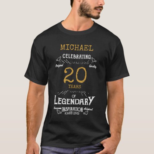 20th Birthday Personalized Men Gold White Text T_Shirt