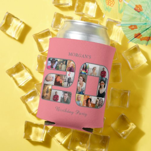 20th Birthday Photo Collage Blush Pink Can Cooler