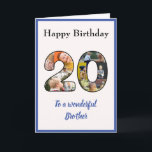 20th Birthday Photo Collage Brother Unique Custom Card<br><div class="desc">Celebrate your brother's 20th birthday, with a large card that's a special, and unique photo collage. This wonderful birthday card for that special brother has the 20 made from your own choice of family photos. The template is designed for you to edit "To a wonderful brother" to best friend or...</div>
