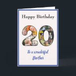 20th Birthday Photo Collage Brother Unique Custom Card<br><div class="desc">Celebrate your brother's 20th birthday, with a large card that's a special, and unique photo collage. This wonderful birthday card for that special brother has the 20 made from your own choice of family photos. The template is designed for you to edit "To a wonderful brother" to best friend or...</div>