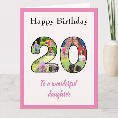 20th Birthday Photo Collage Daughter Large Unique Card