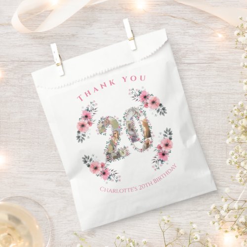 20th Birthday Photo Collage Pink Flower Girl White Favor Bag