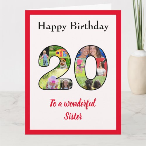 20th Birthday Photo Collage Sister Unique Large Card