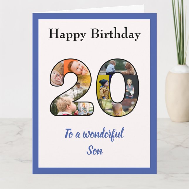 20th Birthday Photo Collage Son Large Unique Card (Front)