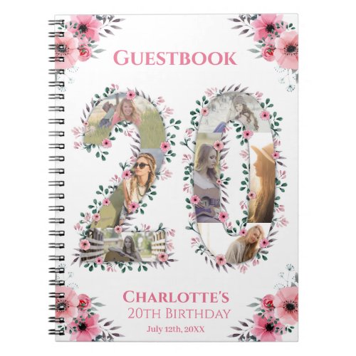 20th Birthday Photo Pink Flower White Guest Book