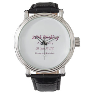 20th birthday pink purple name date message simple watch