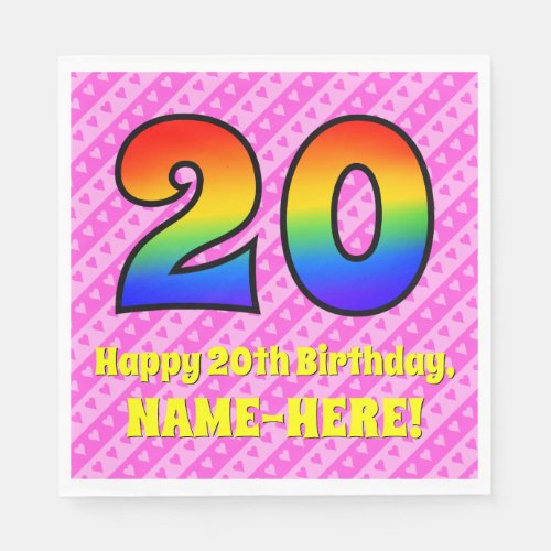 20th Birthday Pink Stripes  Hearts Rainbow  20 Napkins
