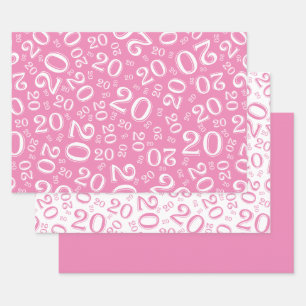 20th Birthday Pink & White Number Pattern 20 Wrapping Paper Sheets