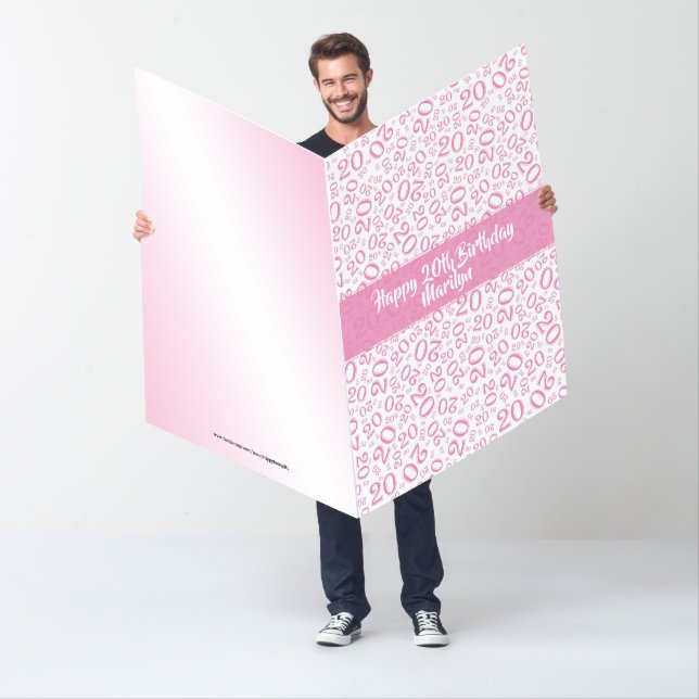 20th Birthday Pink/White Number Pattern Jumbo Card (In Situ)