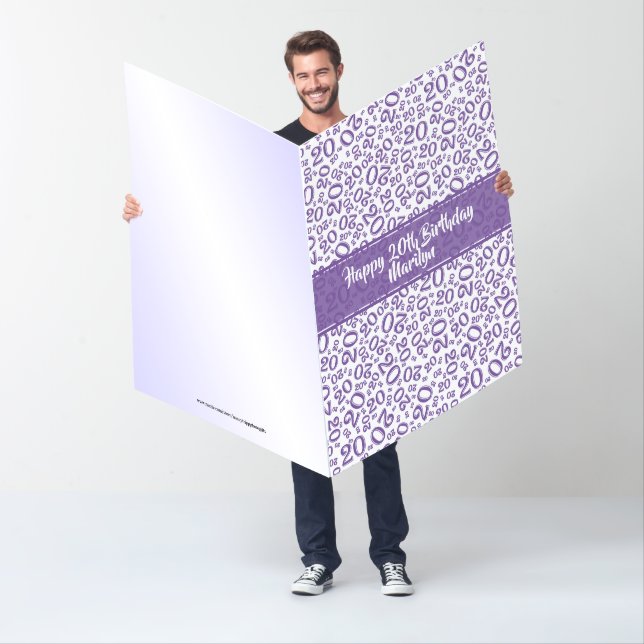 20th Birthday Purple/White Number Pattern Jumbo Card (In Situ)