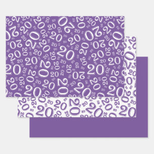 20th Birthday Purple/White Random Number Pattern W Wrapping Paper Sheets
