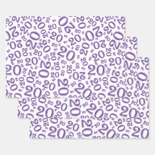 20th Birthday Purple/White Random Number Pattern Wrapping Paper Sheets