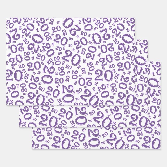 20th Birthday Purple/White Random Number Pattern Wrapping Paper Sheets (Set)