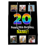 [ Thumbnail: 20th Birthday: Rainbow “20“, Custom Photos & Name Gift Bag ]