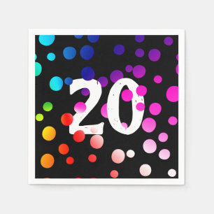 20th Birthday Rainbow Dots on Black Napkins