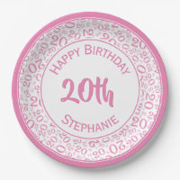 20th Birthday Random Number Pattern 20 Pink/White