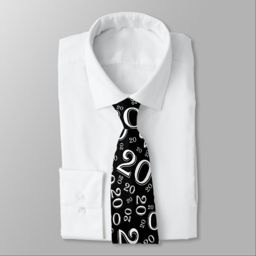 20th Birthday Random Number Pattern Black Neck Tie