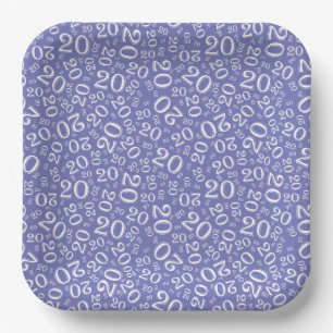 20th Birthday Random Number Pattern Blue/White 20 Paper Plates