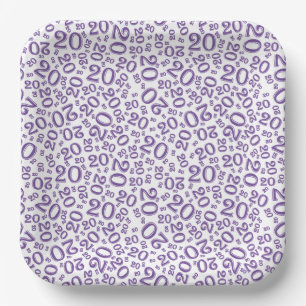 20th Birthday Random Number Pattern Purple/White Paper Plates