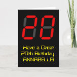 [ Thumbnail: 20th Birthday: Red Digital Clock Style "20" + Name Card ]