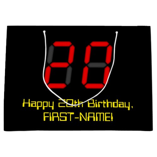 20th Birthday Red Digital Clock Style 20  Name Large Gift Bag