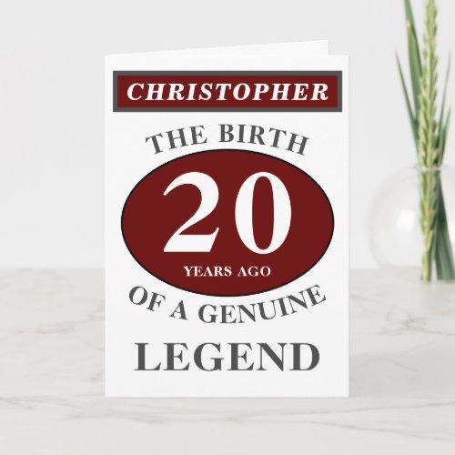 20th Birthday Red Genuine Legend Add Your Name Card