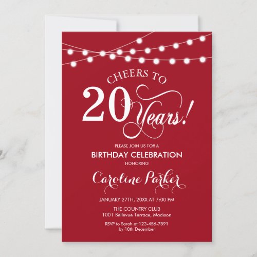 20th Birthday _ Red White Invitation