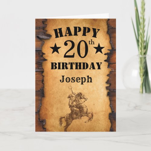 20th Birthday Rustic Country Western Cowboy Horse Card